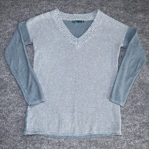 Prana V-Neck‎ Sweater Size XS Womens Relaxed Organic Cotton Long Sleeve Top Blue